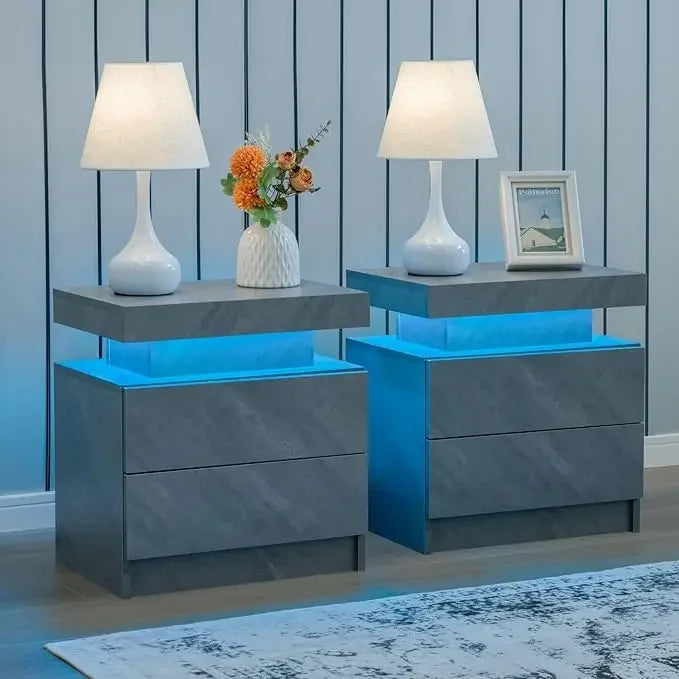 Side Bed Table With LED Light Bedside Tables Bedroom IN USA.