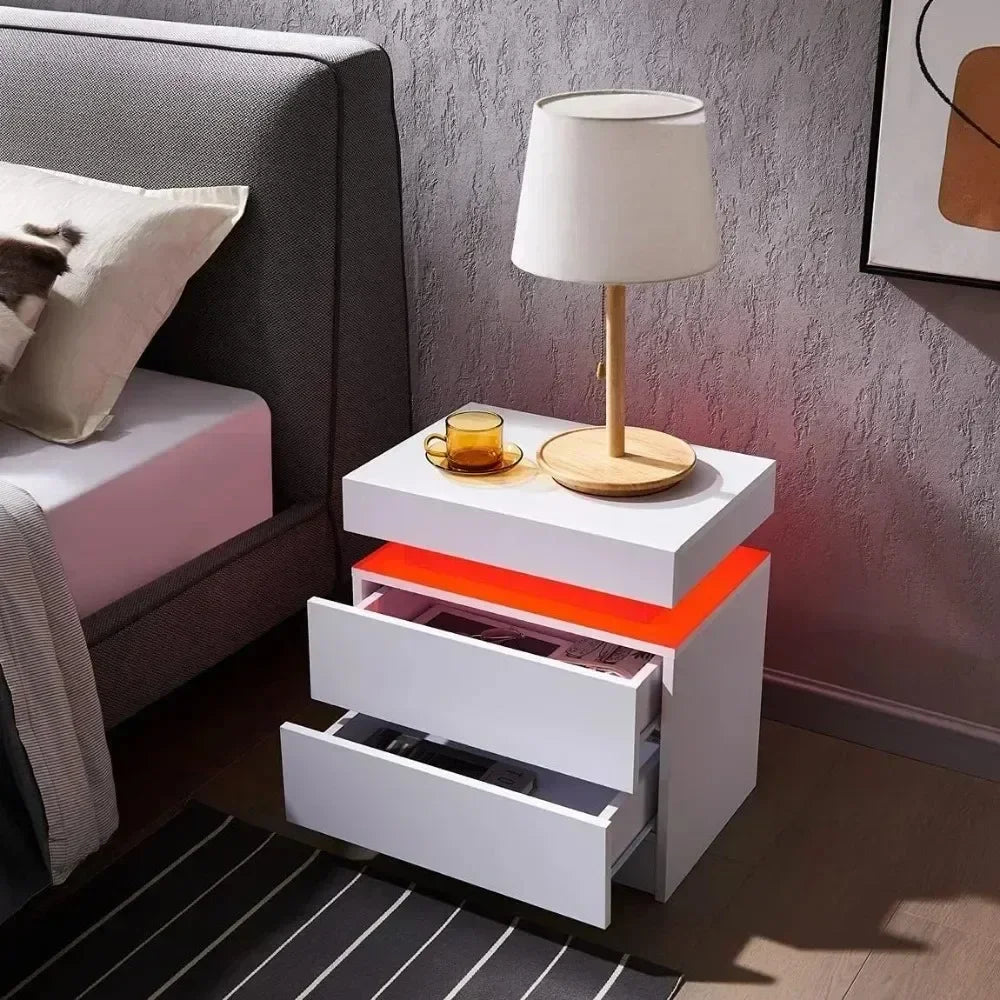 Side Bed Table With LED Light Bedside Tables Bedroom IN USA.