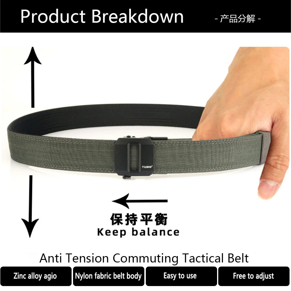 TUSHI Hard Tactical Gun Belt for Men Metal Automatic Buckle Thick Nylo