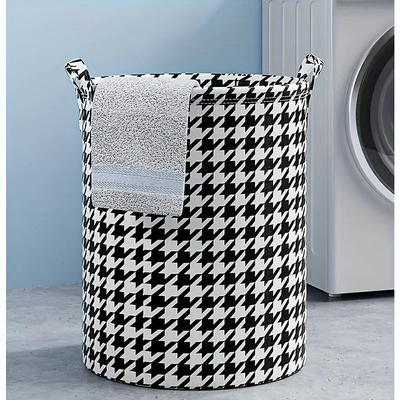 Foldable Houndstooth Laundry Hamper Fabric Storage Basket in USA