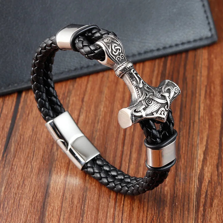 Jewelry Stainless Steel Genuine Leather Bracelets Woven in USA