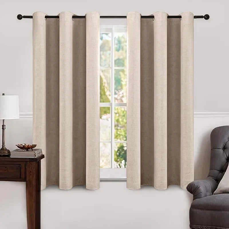 Blackout Linen Textured Curtains for Bedroom Solid Thermal Insulated G