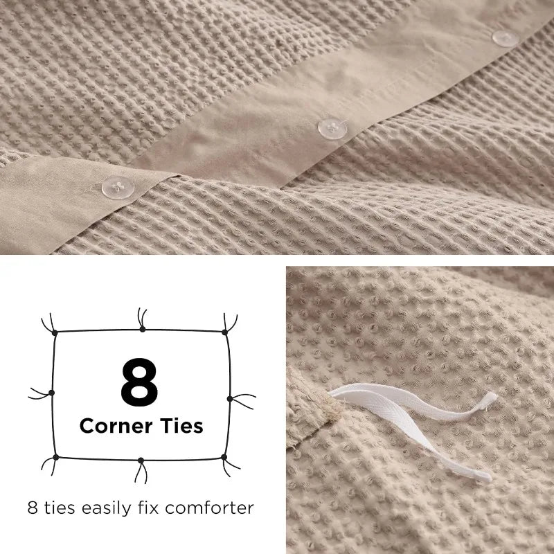 Cotton Waffle Weave Coconut White Duvet Cover Set