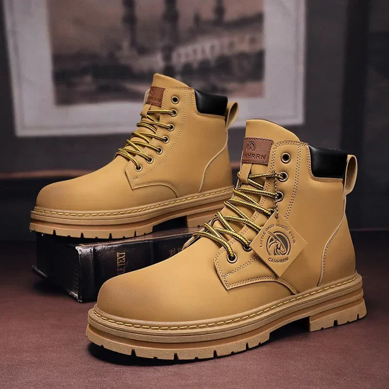 High Top Boots Men's Leather Shoes Fashion Motorcycle in USA