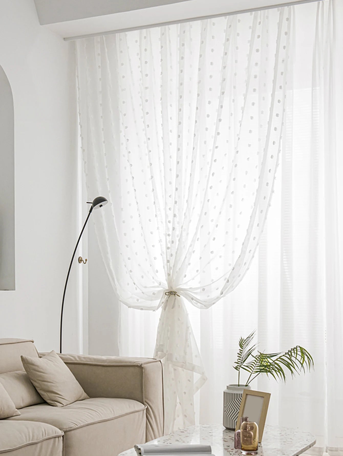 Romantic White Pom Pom Sheer Curtain for the Living Room in USA