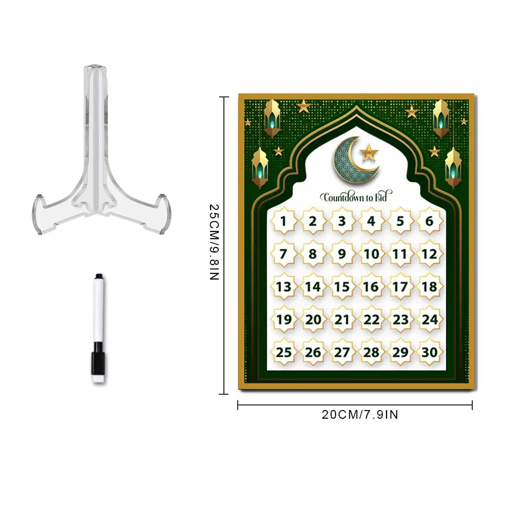 Reusable Acrylic Ramadan Calendar Board Wooden Base Table Ornament wit