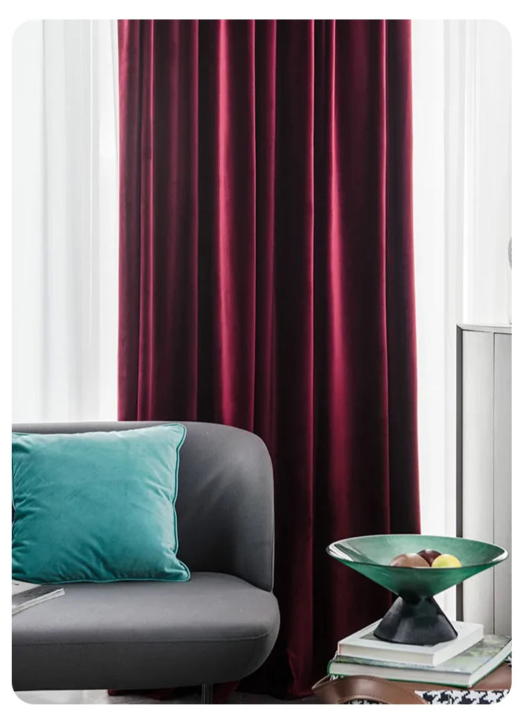 Solid Color Velvet Curtains Living Room Bedroom Blackout in USA