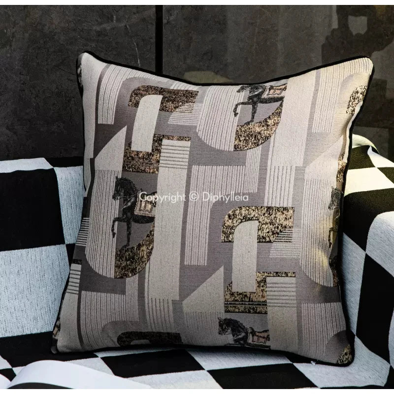 Modern Horse Geometry Jacquard Pillow Covers Luxury Multi-Textured