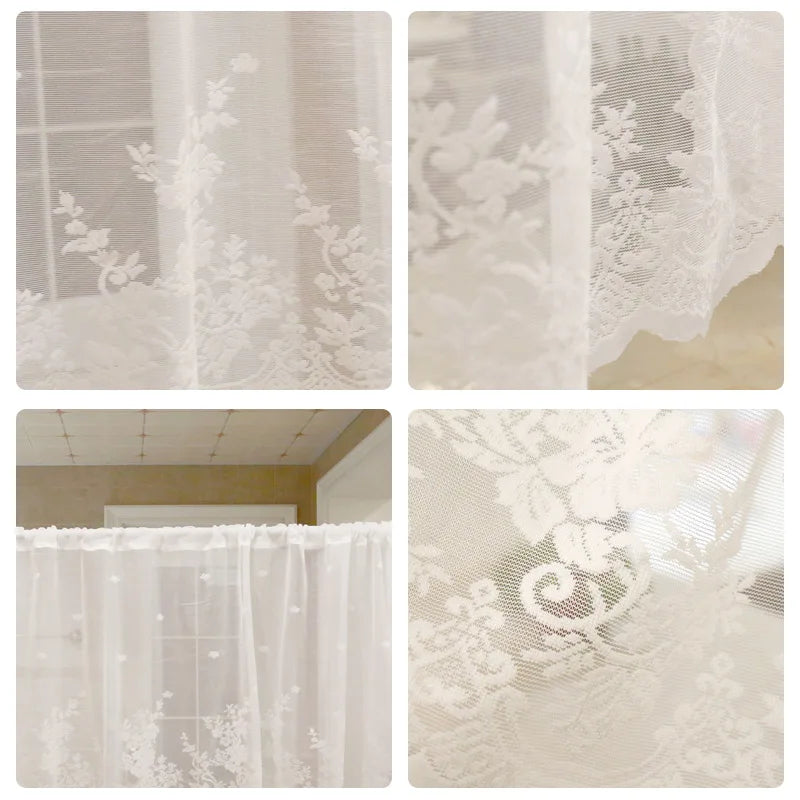 Lace Wave Short Tulle Half Curtains Living Room White Floating in USA