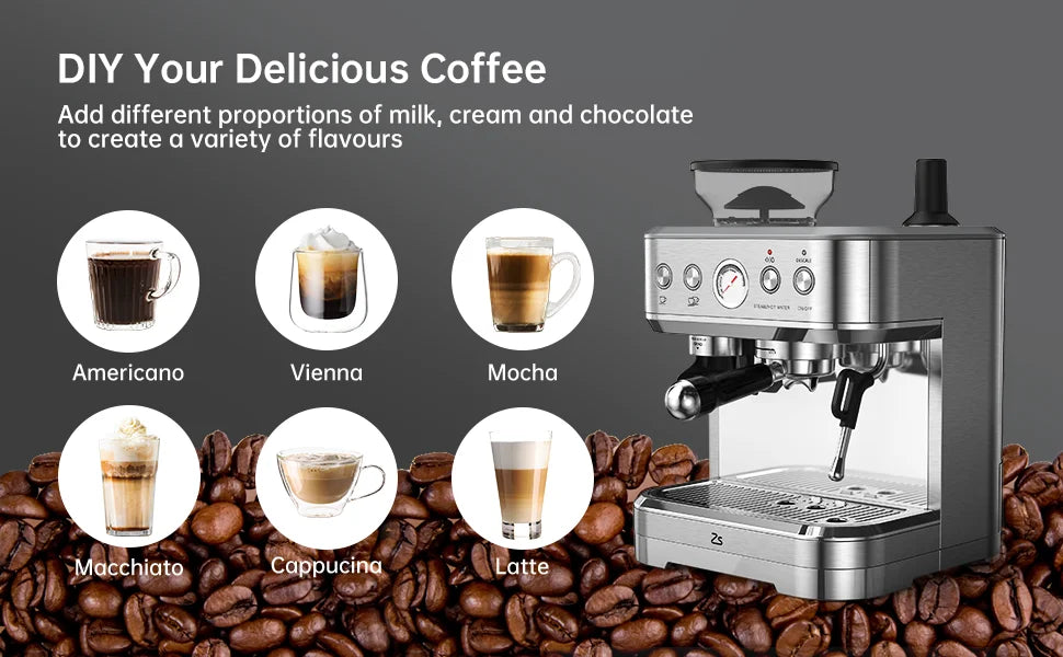 Automatic Coffee Machine Milk Frother Grinder, IN USA.