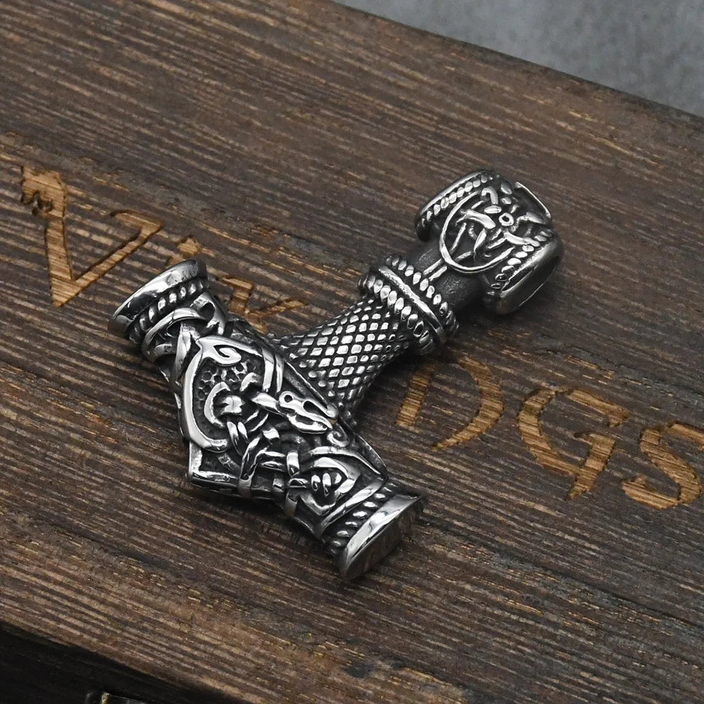 Stainless Steel Viking Dragon Thor's Hammer Pendant Necklace in USA