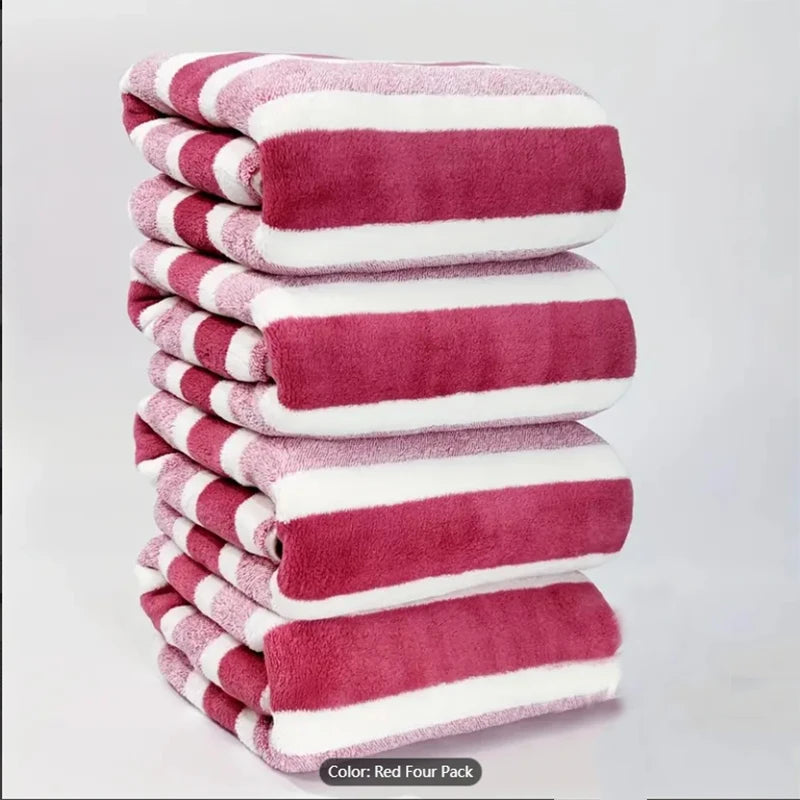 4pcs Striped Bath Towel Set Absorbent & Quick-drying