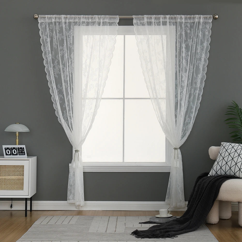 European White Lace Curtain Voile Window Treatments IN USA.