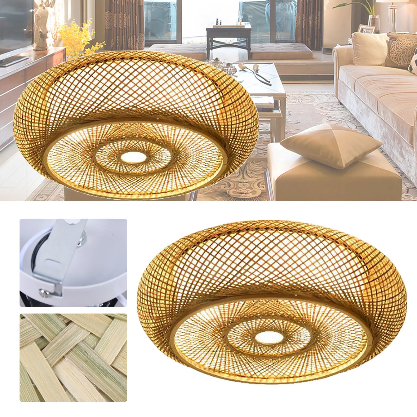 Asian Rustic Bamboo Flush Mount Ceiling Light IN USA.