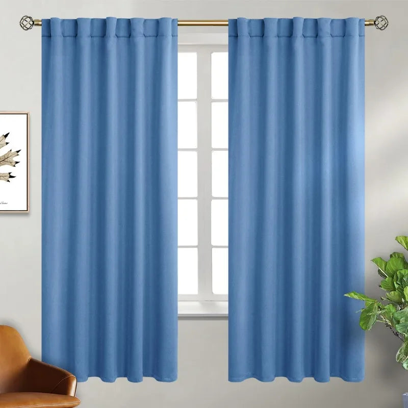 Navy Blue Elegant Blackout Curtains Rod Pocket in USA