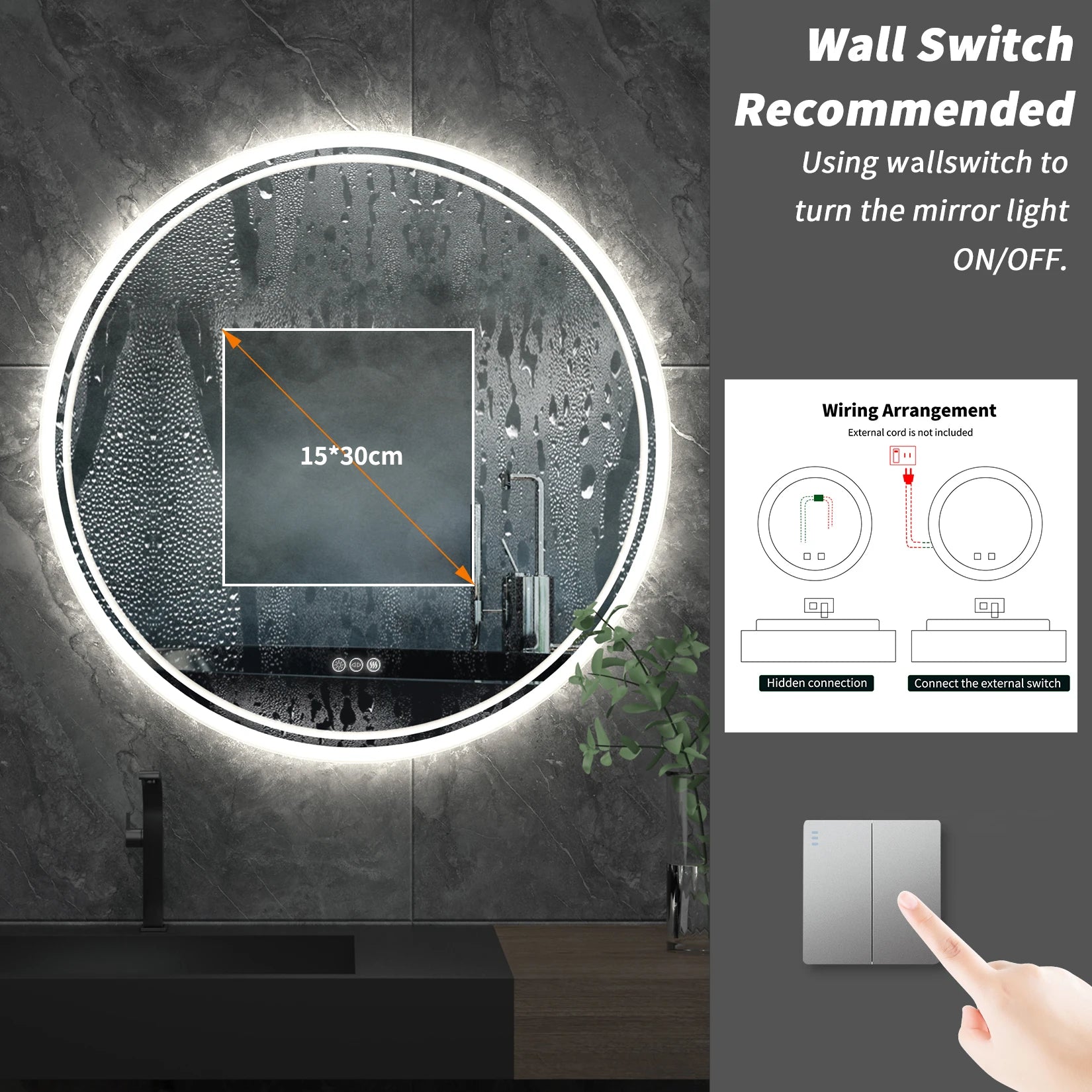 LUVODI Intelligent Illuminate Big Round Mirror Bathroom