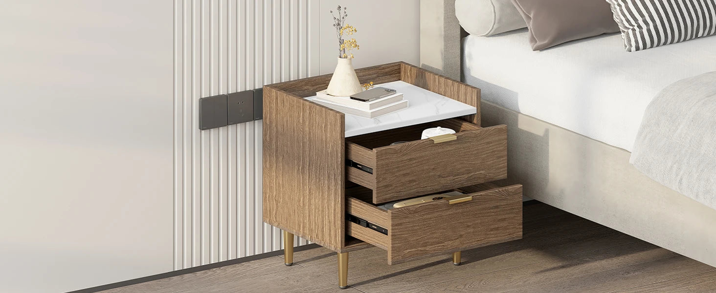 Wooden Nightstand Drawers Worktop, Bedside Table IN USA.