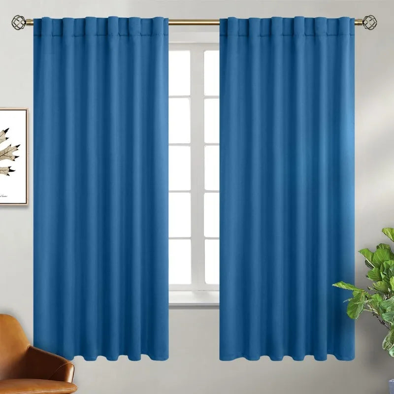 Navy Blue Elegant Blackout Curtains Rod Pocket in USA