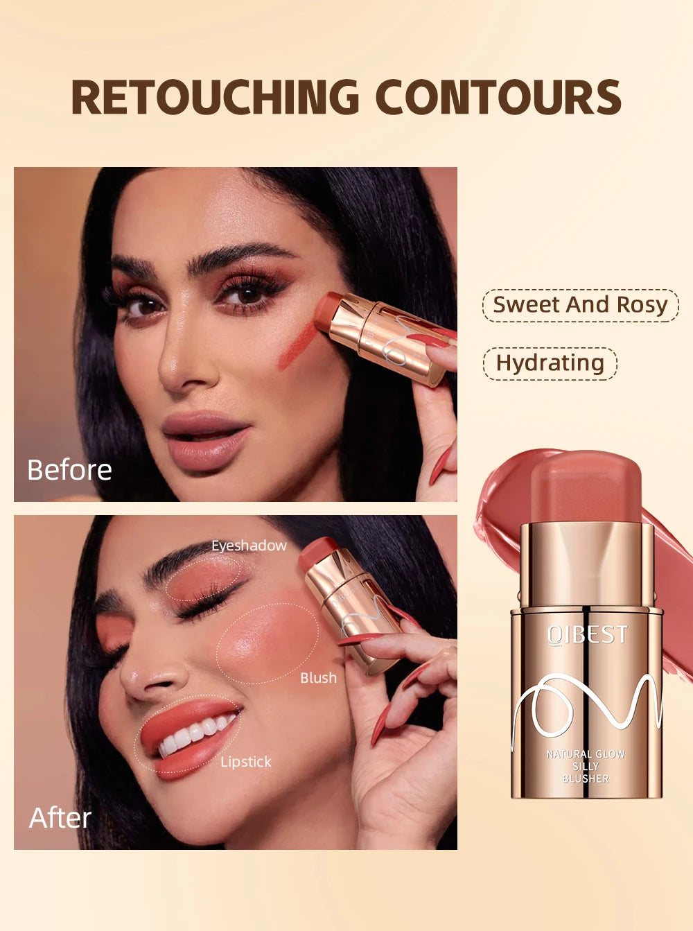 QIBEST Lipstick Blush Stick Eyes Cheek Lip Tint Buildable in USA