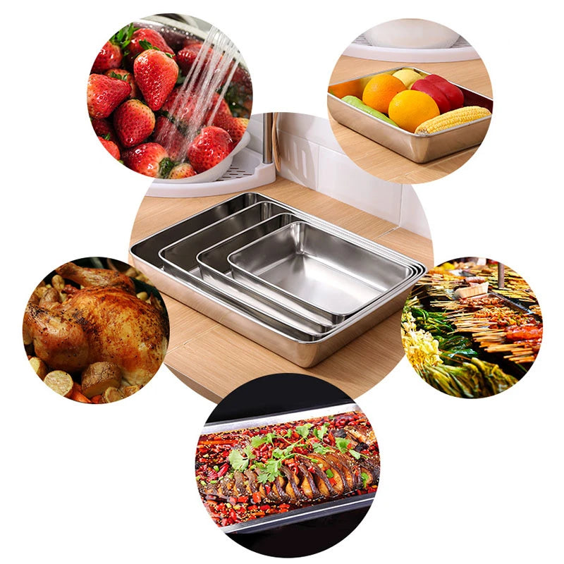 Thicken Stainless Steel Food Storage Tray Rectangular in USA.