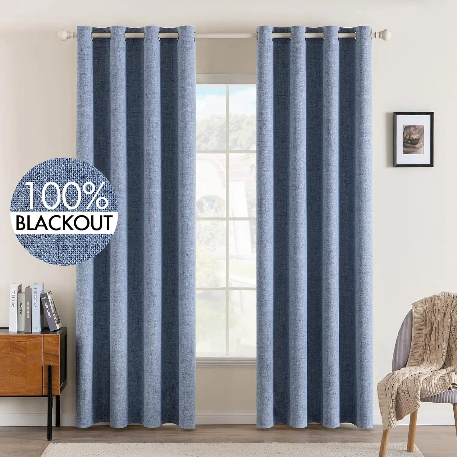 Blackout Linen Textured Curtains for Bedroom Solid Thermal Insulated G