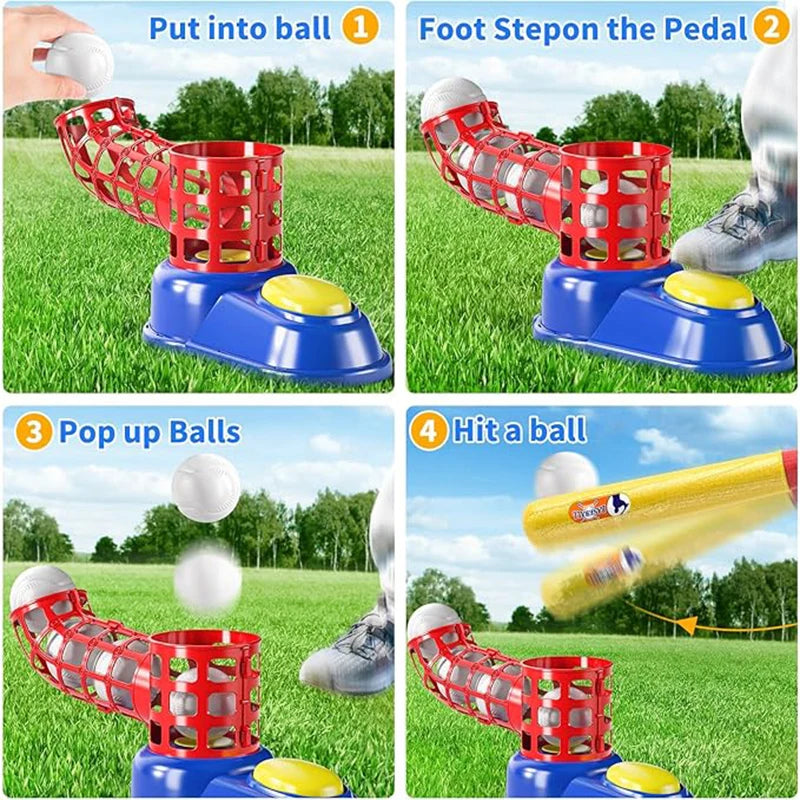 Tee Ball Set toy Baseball Tee including balls Step on Pitching Machine in USA