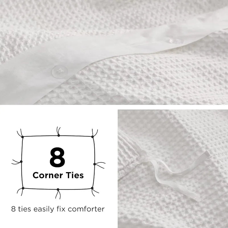 Cotton Waffle Weave Coconut White Duvet Cover Set