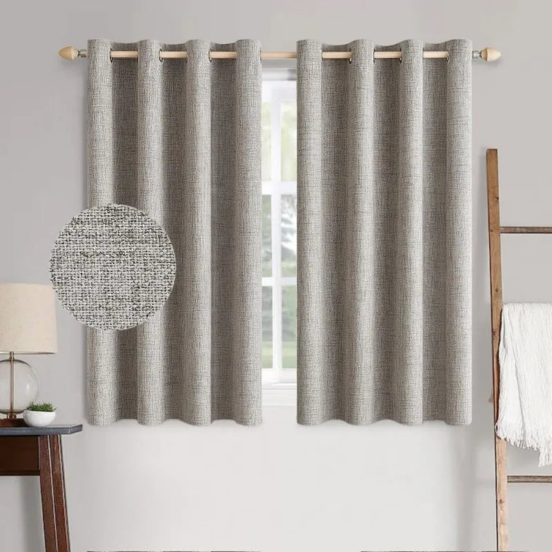 Blackout Linen Textured Curtains for Bedroom Solid Thermal Insulated G