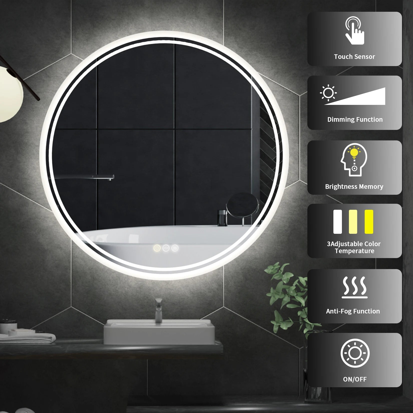 LUVODI Intelligent Illuminate Big Round Mirror Bathroom