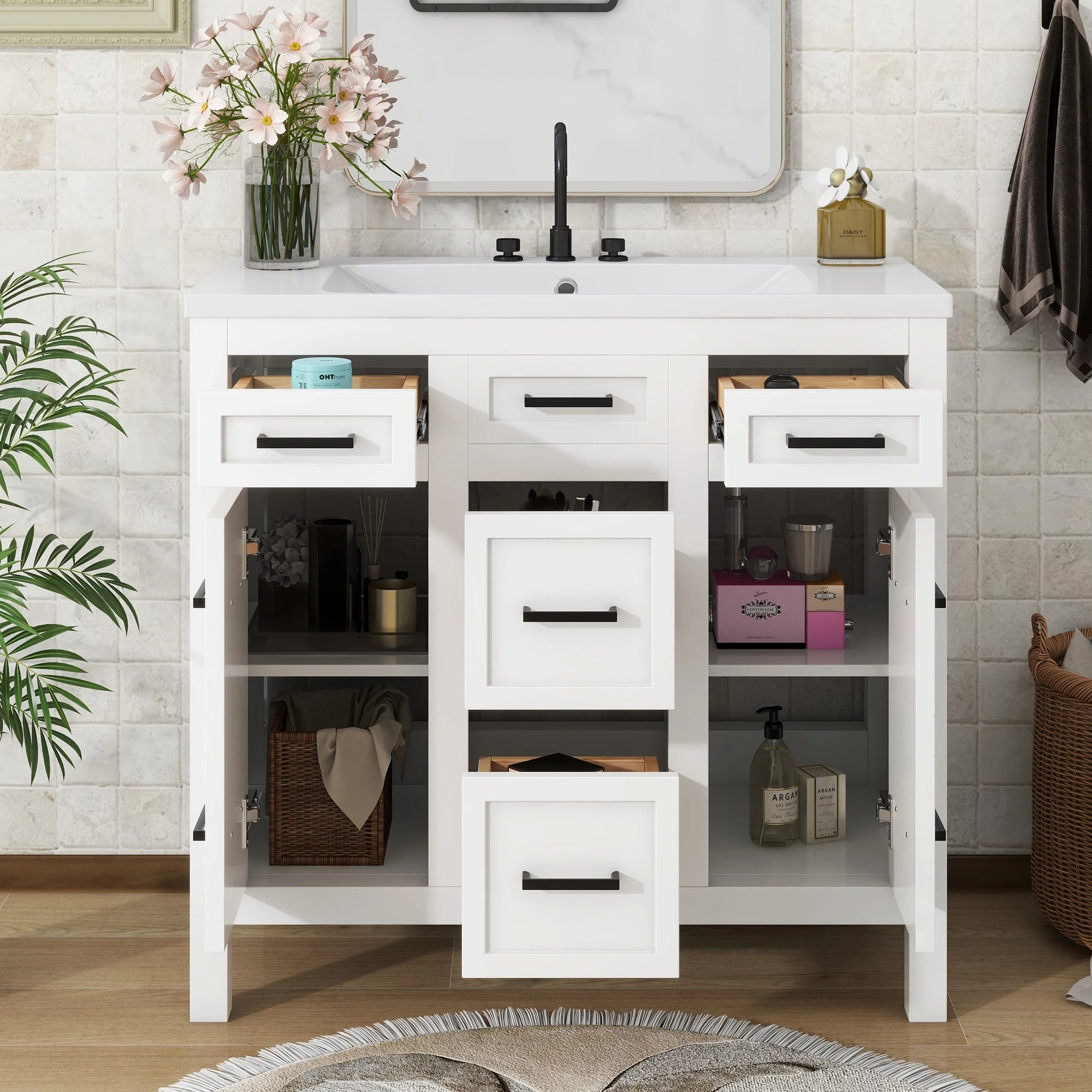 Bathroom Vanity Cabinet with Resin Integrated Sink in USA.