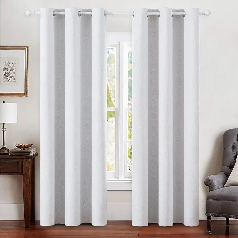 Blackout Linen Textured Curtains for Bedroom Solid Thermal Insulated G