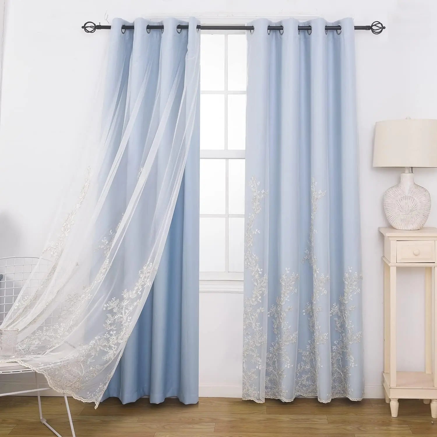 Double Layered Curtains Embroidered White Sheer in USA