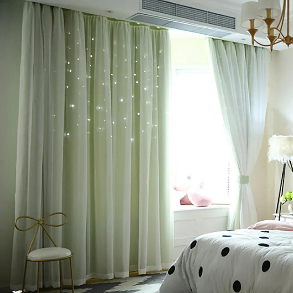 Bright Double Layer Blackout Star Hollow Curtains in USA