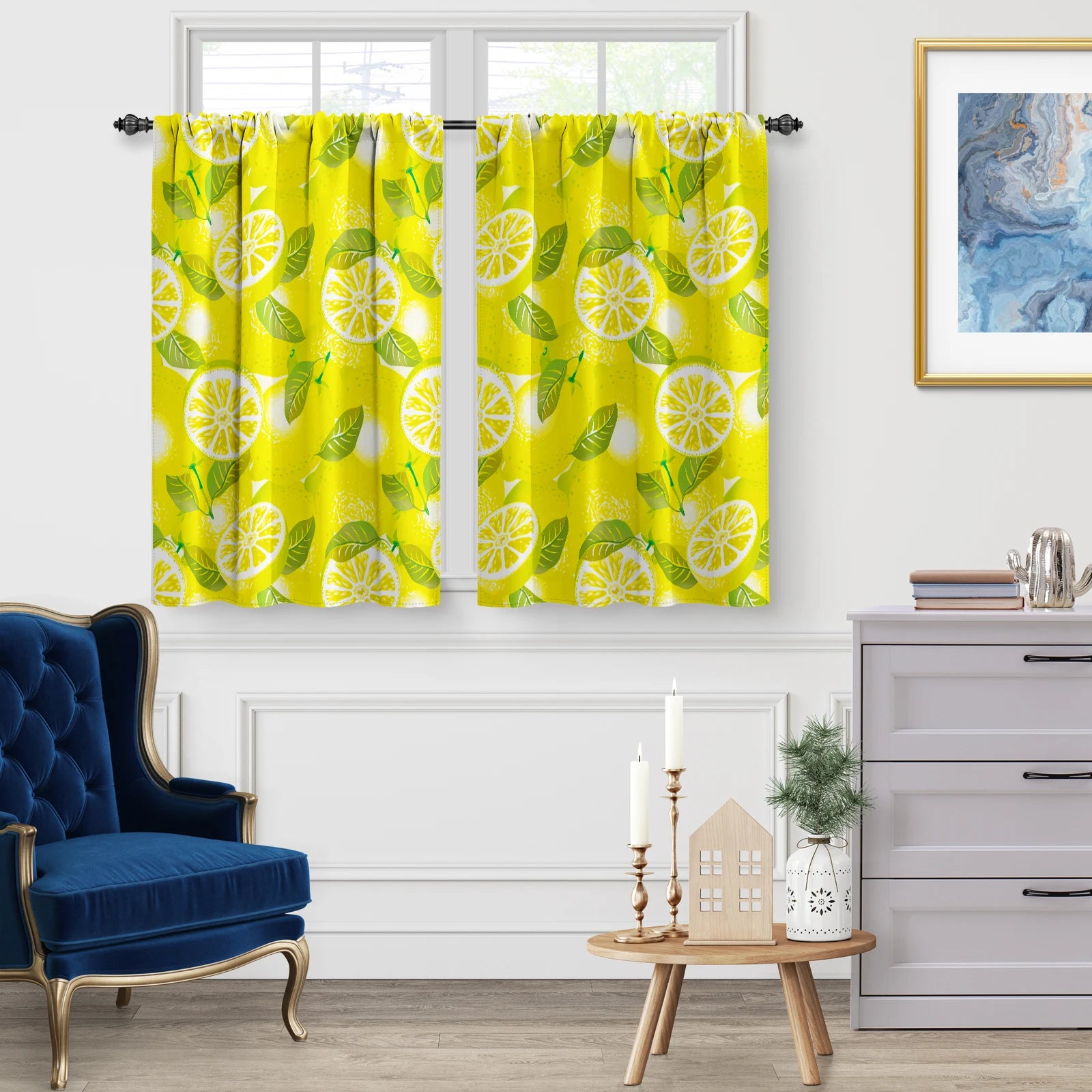 Panels Lemon Kitchen Curtains,Yellow Lemon Slices in USA