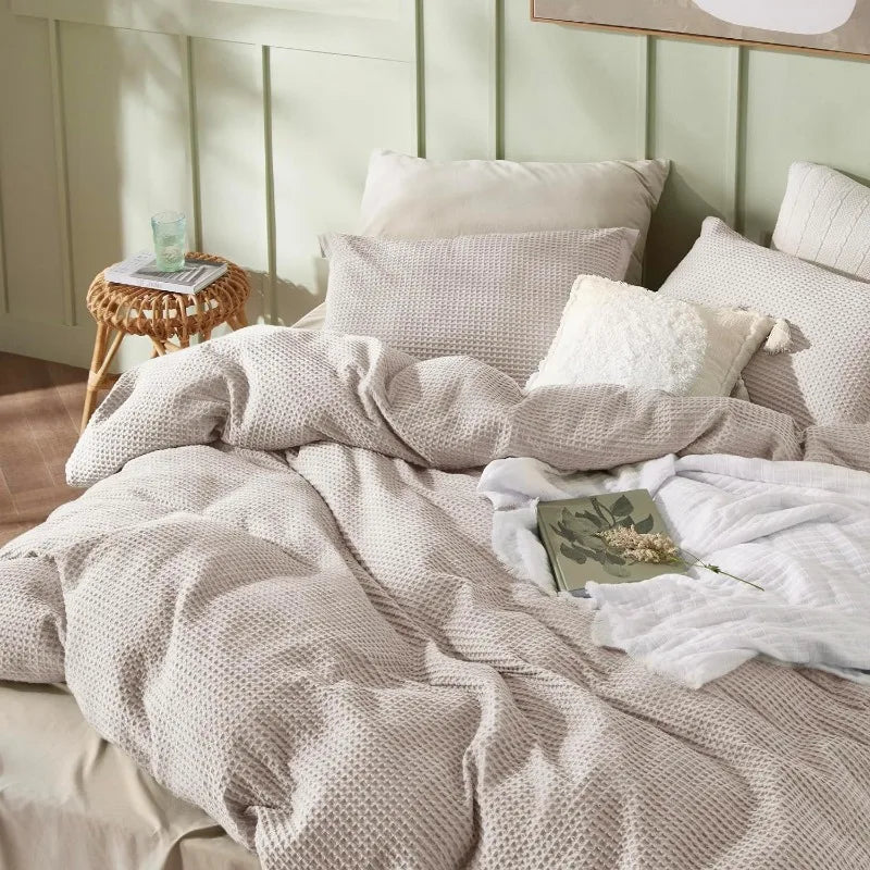 Cotton Waffle Weave Coconut White Duvet Cover Set