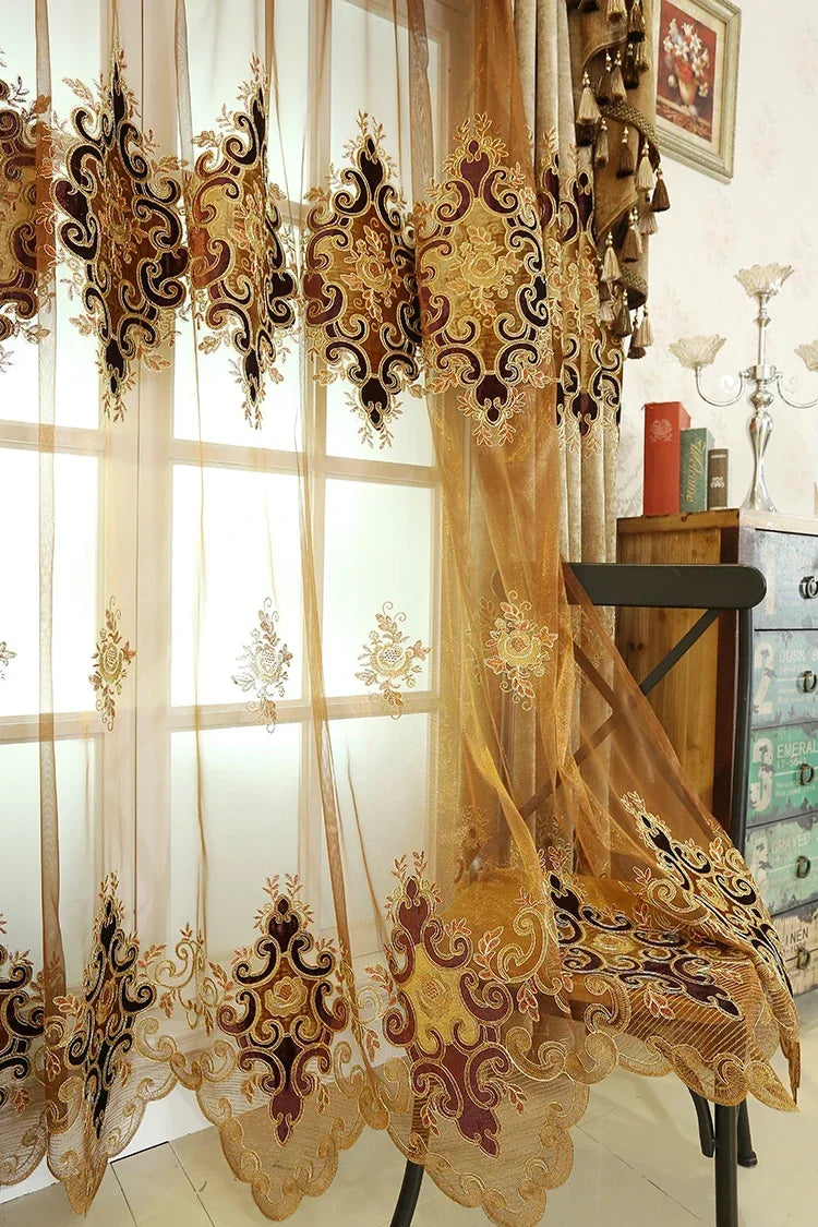 European Luxury Embroidered Curtains Living Room Curtains in USA