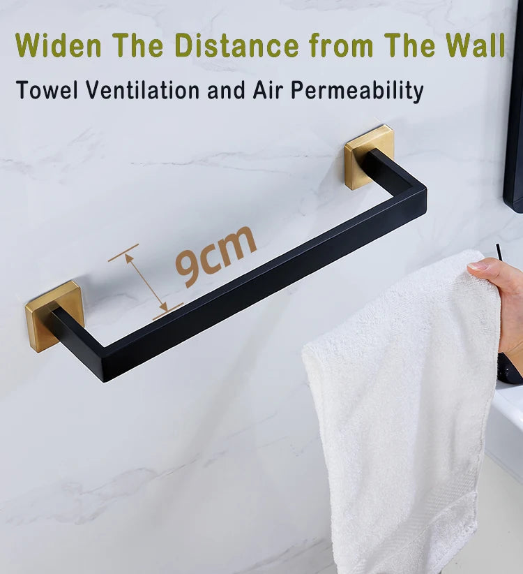 Wall Mount Stainless Steel Black Gold Bathroom Hardware Set