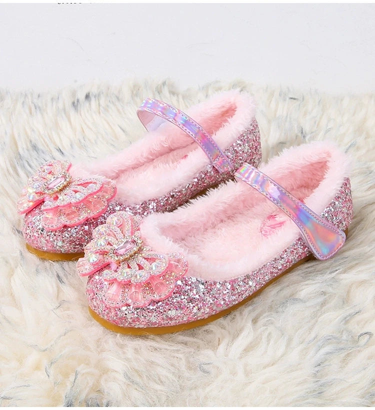 Rhinestone Frozen Elsa Princess Girl Shoes Flat in USA