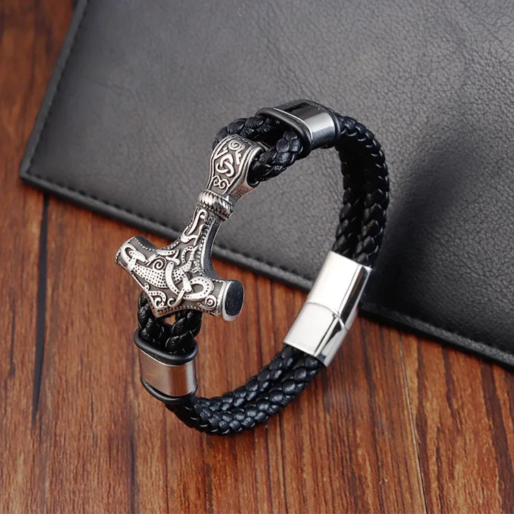 Jewelry Stainless Steel Genuine Leather Bracelets Woven in USA