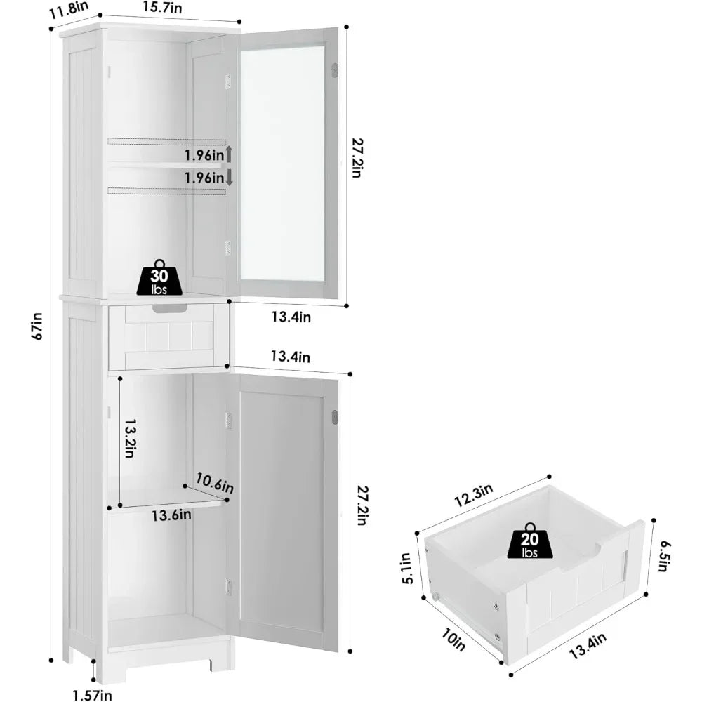 Bathroom Cabinet, Storage Cabinet with Doors Drawer