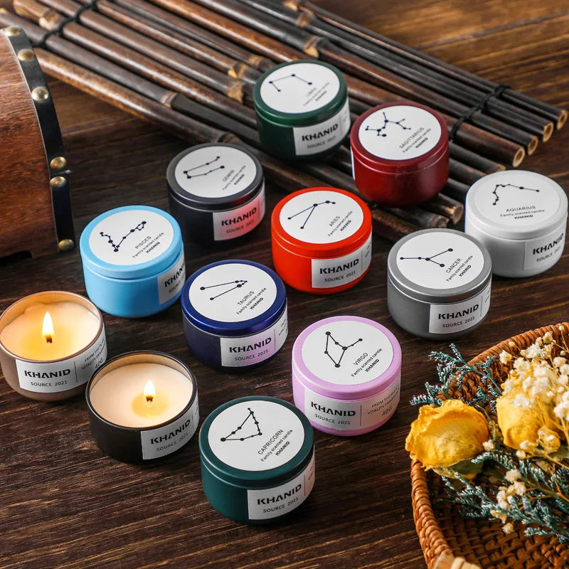 Constellation series scented candles. Tinplate can bean wax.