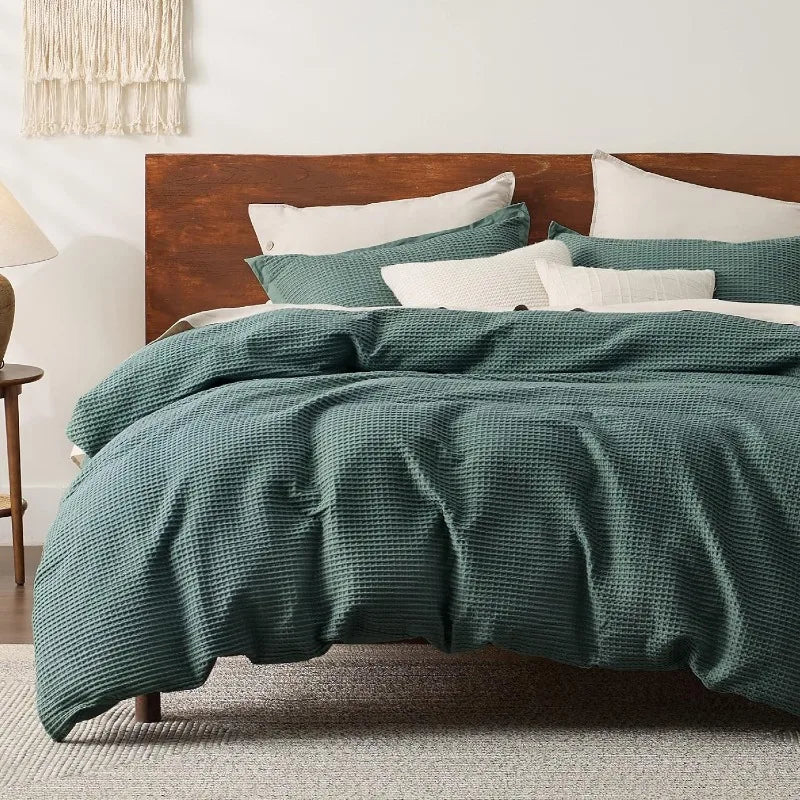 Cotton Waffle Weave Coconut White Duvet Cover Set