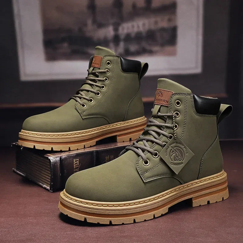 High Top Boots Men's Leather Shoes Fashion Motorcycle in USA