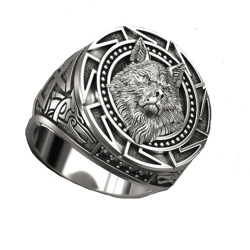 Men's Vintage Wolf Totem Ring Nordic Mythology Viking Warrior Wolf Hea