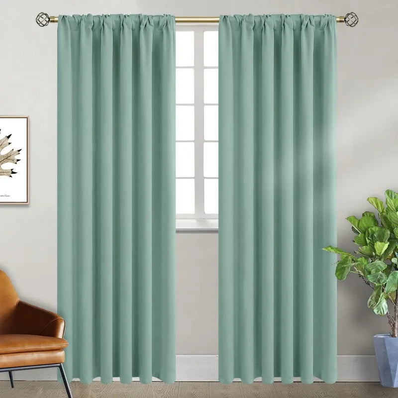 Navy Blue Elegant Blackout Curtains Rod Pocket in USA