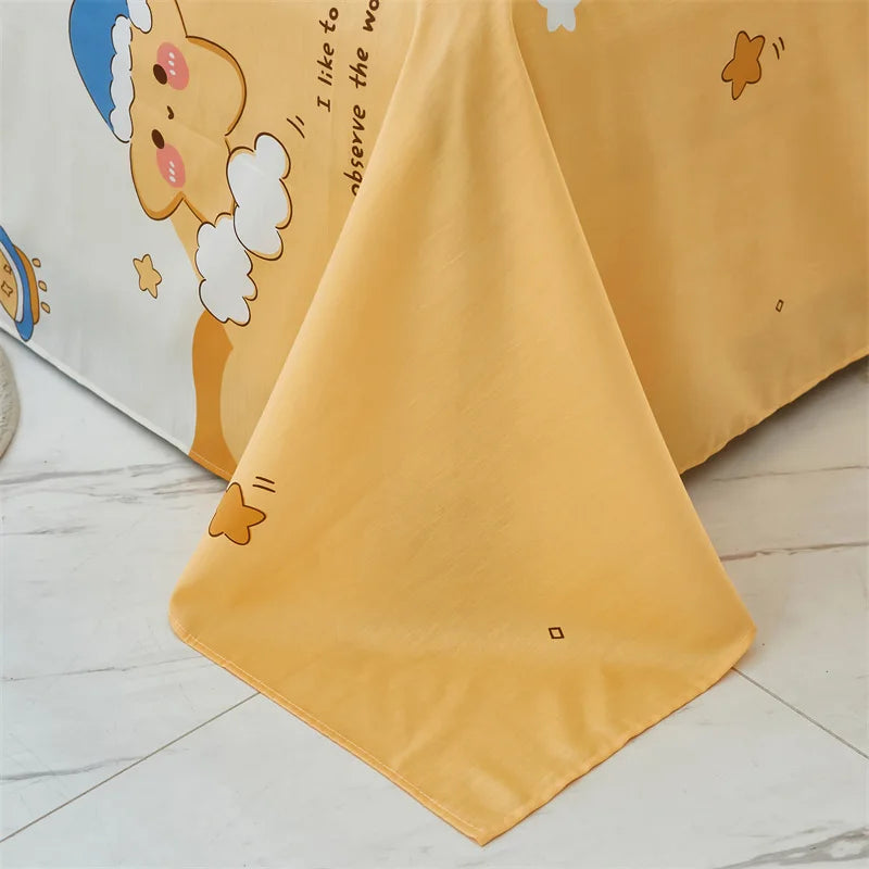 Cartoon Star Flat Sheet Twin Kawaii Yellow Bed Sheet in USA.