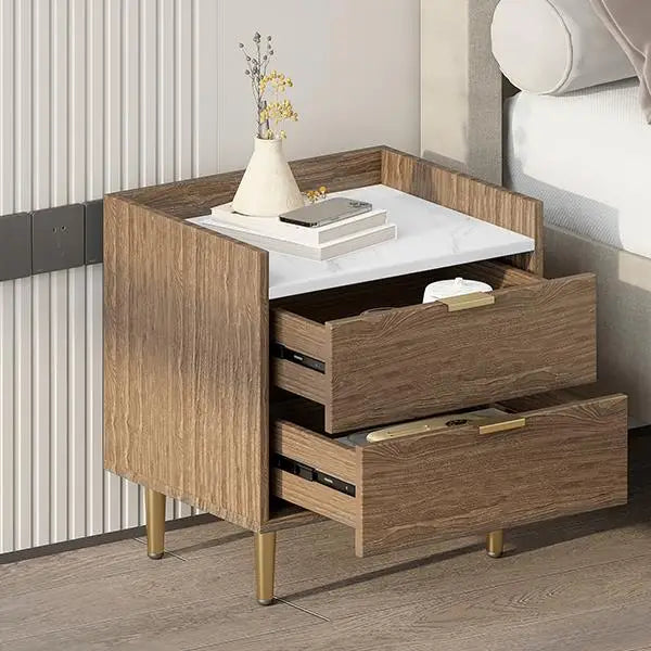 Wooden Nightstand Drawers Worktop, Bedside Table IN USA.