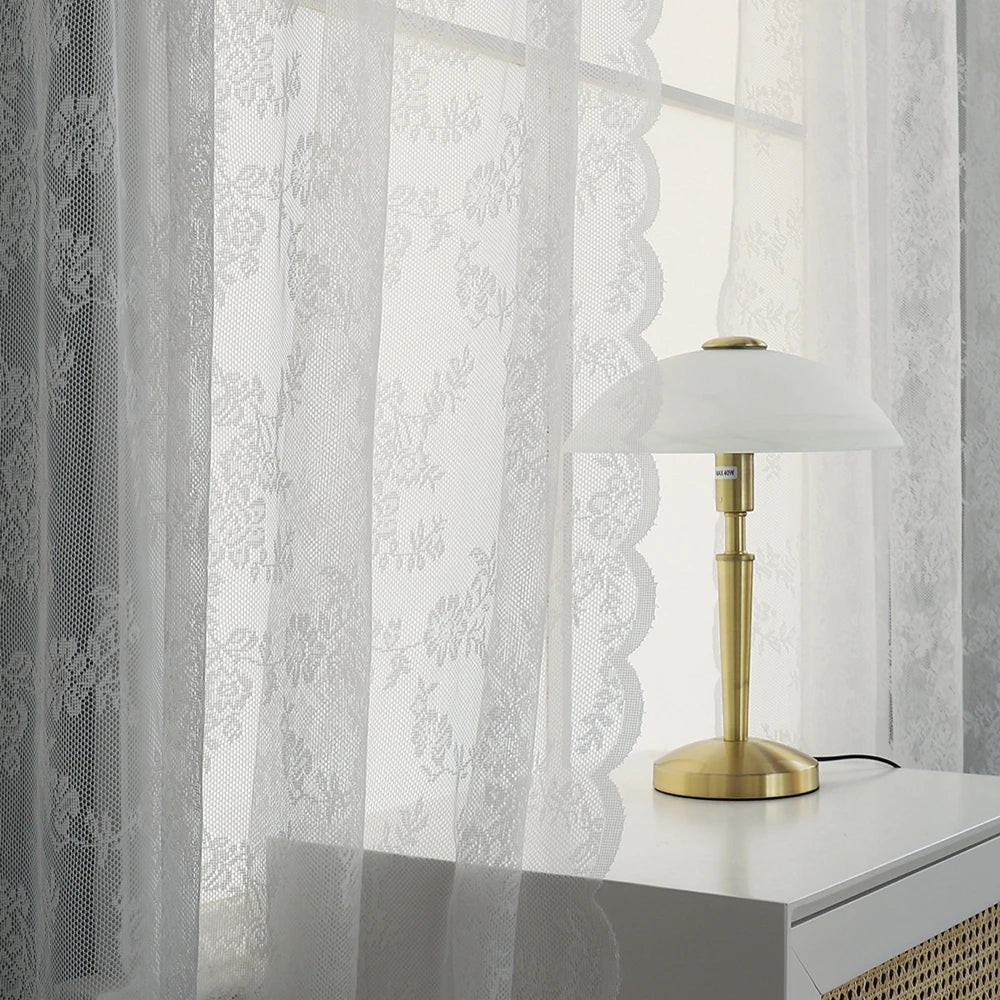 European White Lace Curtain Voile Window Treatments IN USA.