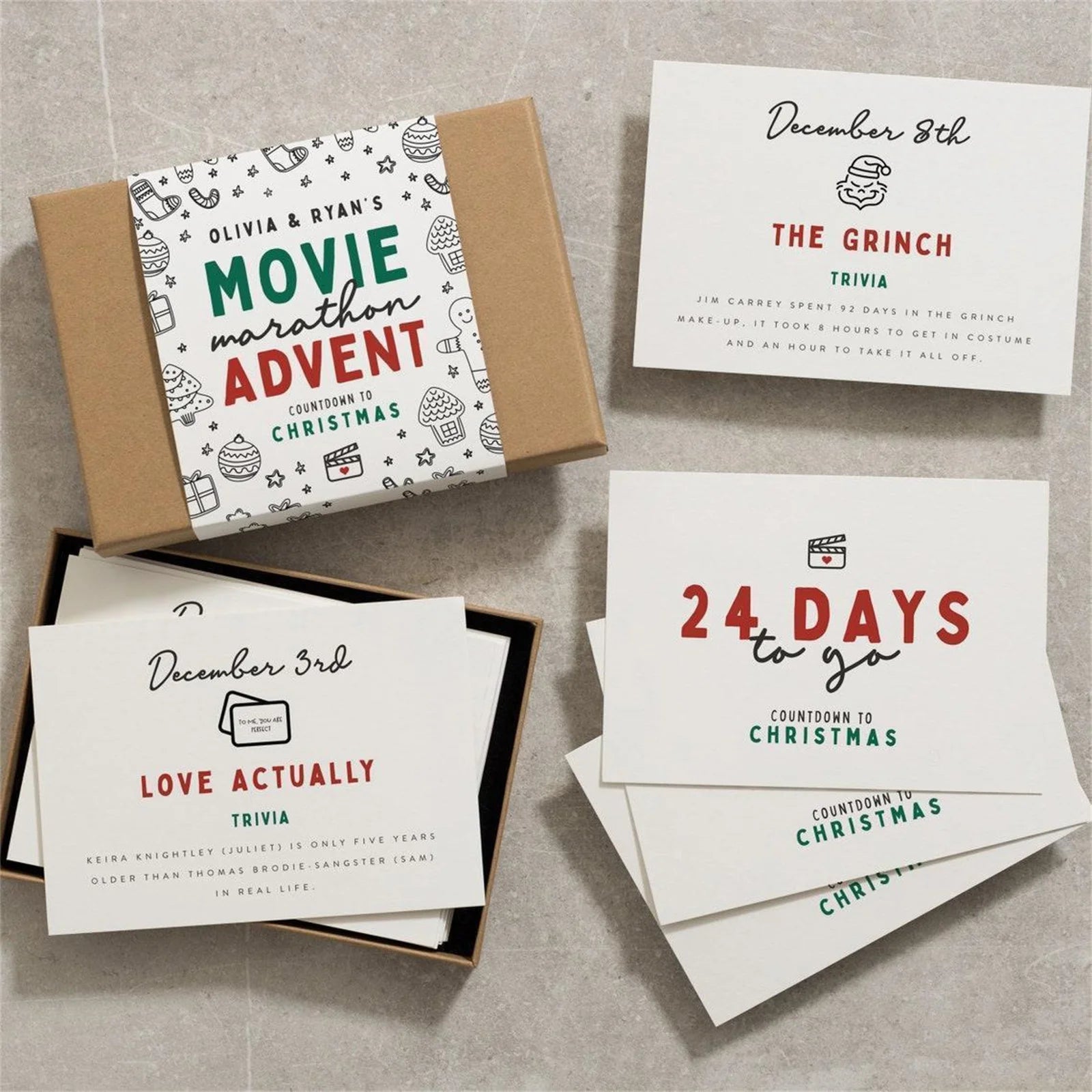 Christmas Advent Calendar Countdown Cards Gift for Adult