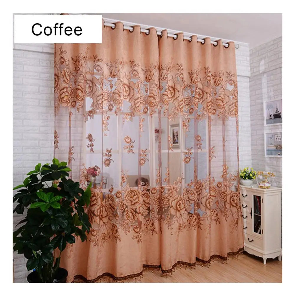 Flower Jacquard Tulle Window Curtain Drape Lace Embroidered IN USA.